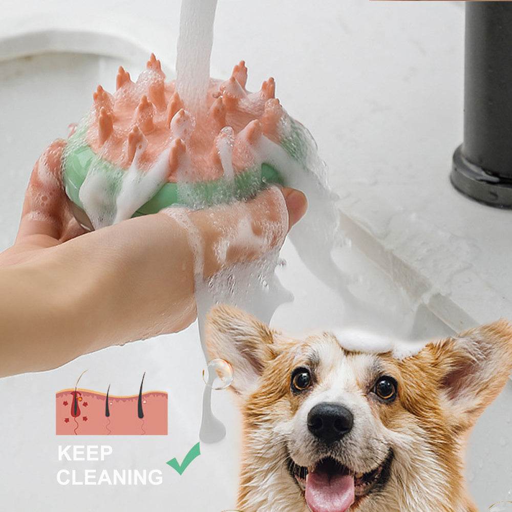 Pets Cleaning Brush 2 in 1 Cat Dog Massage and Soap Dispenser