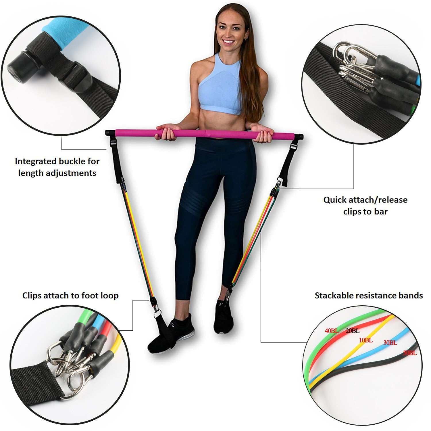 Fitness Yoga Pilates Bar - Portable Gym Resistance Bands