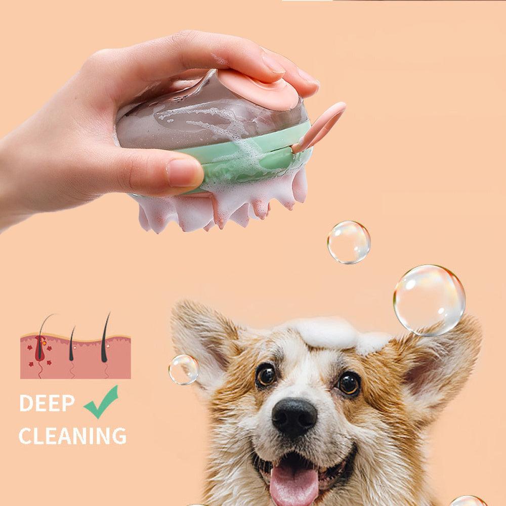 Pets Cleaning Brush 2 in 1 Cat Dog Massage and Soap Dispenser